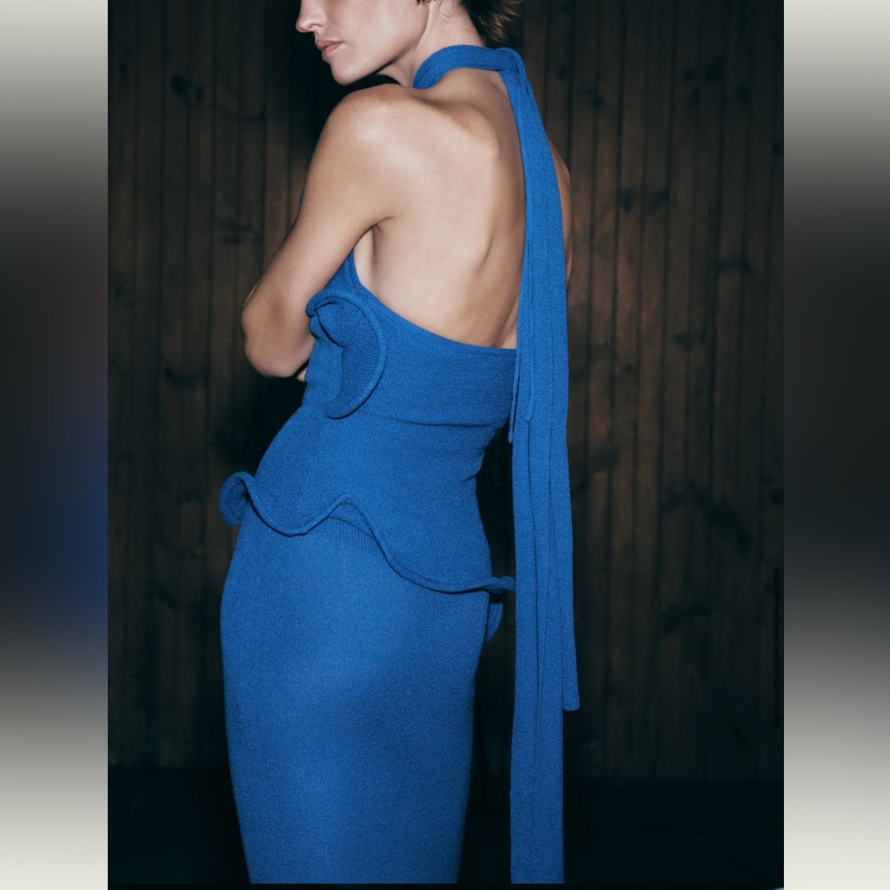 Meshki Electric Blue Halter Ruffle Maxi Dress - Picture 6 of 10